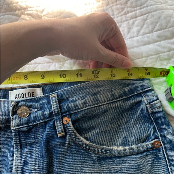 Agolde Blue Distressed Jean Shorts - Picture 7 of 9